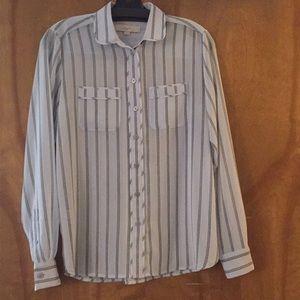 LOFT light blue/black stripes button-down blouse